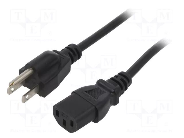 Cable; 3x18AWG; IEC C13 female,NEMA 5-15 (B) plug; PVC; 2m; black LIAN DUNG SN22-3/18/2BK