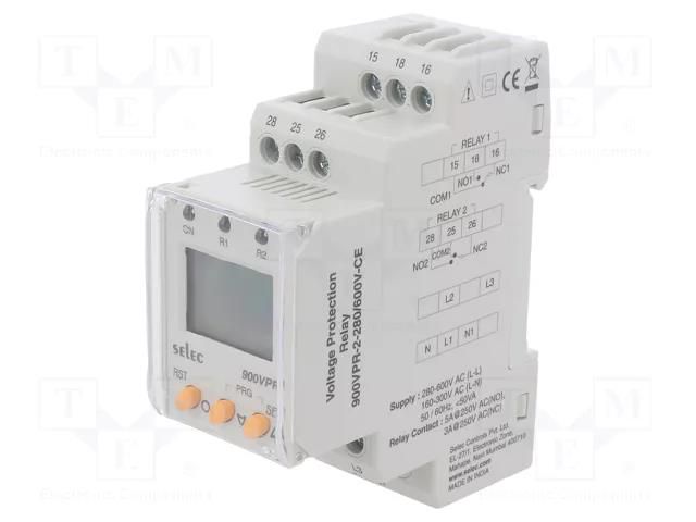 Meter: relay; digital; for DIN rail mounting; LCD; 3 digit; 0÷55°C SELEC 900VPR-2-280/600V