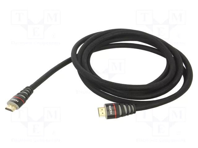 Cable; HDMI plug,both sides; PVC; textile; HDMI 1.4; 3m; black VCOM CG526-B-3.0