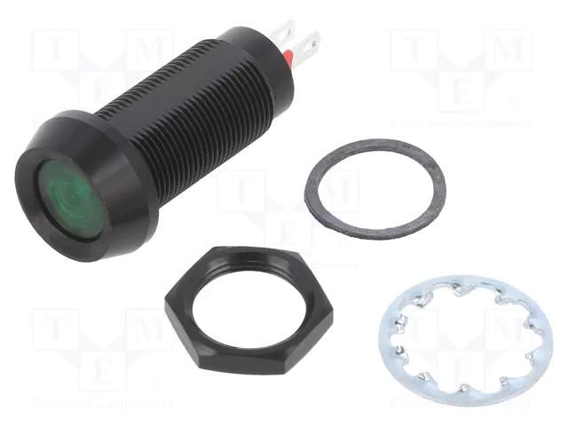 Indicator: LED; flat; green; 5÷6VDC; Ø12.7mm; IP67; connectors MARL 692-532-20