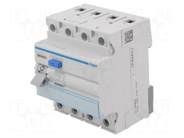 RCD breaker; Inom: 40A; Ires: 300mA; Max surge current: 250A; IP20 HAGER CFA440J