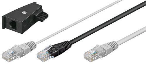 DSL Y Distributor/Adapter (RJ45/TAE) Cable Set, black-grey, 3 m - 2x RJ45 male > RJ45 male (8P8C) + TAE-F male 95286