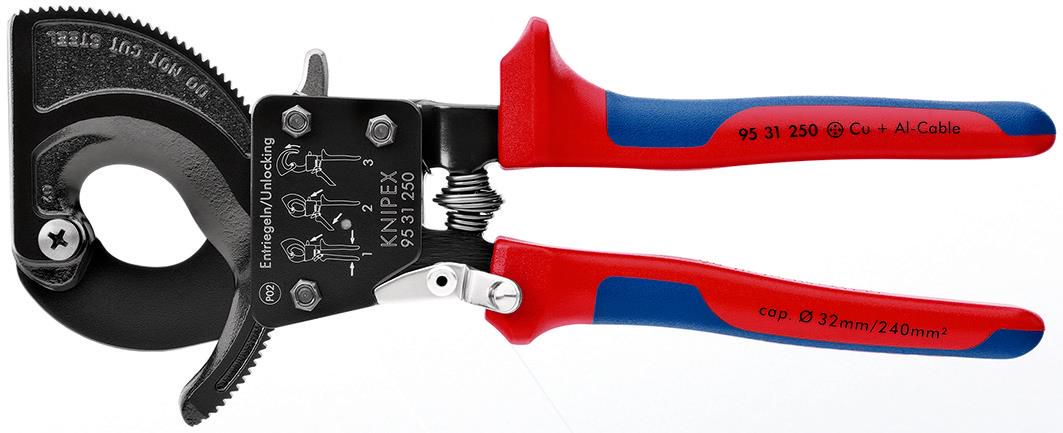 KNIPEX 95 31 250 Cable Cutter (ratchet action) with multicomponent handles black lacquered 250 mm 95 31 250 4003773043935