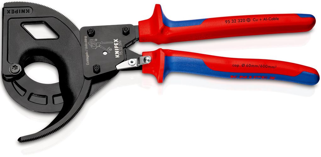 KNIPEX 95 32 320 Cable Cutter (ratchet principle, 3-stage) with multicomponent handles black atramentized 320 mm 95 32 320 4003773075172