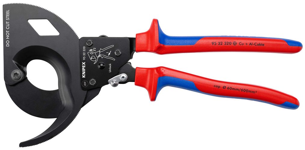 KNIPEX 95 32 320 Cable Cutter (ratchet principle, 3-stage) with multi-component handles black lacquered 320 mm 95 32 320 4003773075172