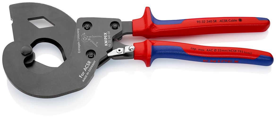 KNIPEX 95 32 340 SR ACSR Cable Cutter (ratchet action) for cables with a steel core with multicomponent handles burnished 340 mm 95 32 340 SR 4003773081241