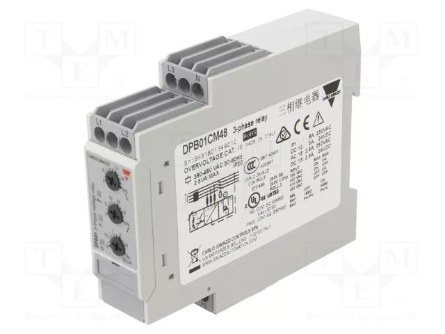 Voltage monitoring relay; for DIN rail mounting; DPB; SPDT; IP20 CARLO GAVAZZI DPB01CM48