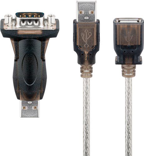 USB-to-Serial Adapter, transparent, 1.5 m, black - USB 2.0 male (type A) > D-SUB/RS-232 male (9-pin) 95436