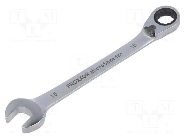 Wrench; combination spanner,with ratchet; 15mm; MicroSpeeder PROXXON PR23137