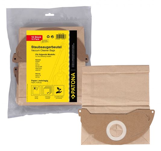 PATONA 10 vacuum paper cleaner bag multilayered f. Kärcher 2111 A2004 A2120 ME 4000 Plus 4000TE Hoover Aqua 15 S4125, PATONA 9580 4055655215978
