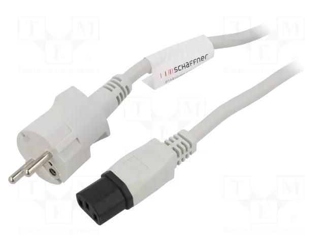 Cable; CEE 7/7 (E/F) plug,IEC C13 female; 2m; white; 10A; 250V SCHAFFNER SCHAFFNER-819115