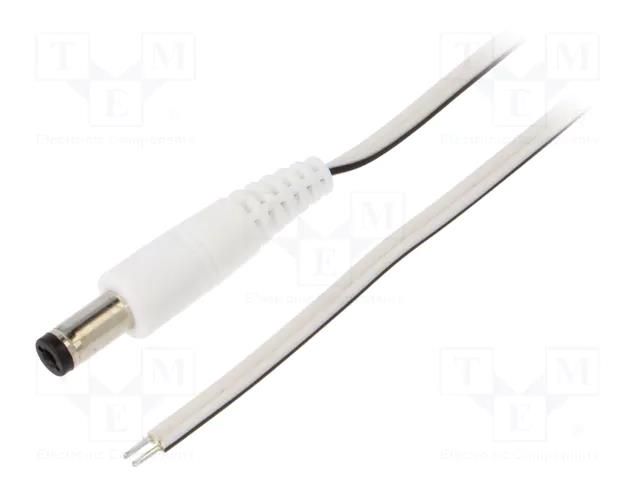 Cable; 2x0.35mm2; wires,DC 5,5/2,1 plug; straight; white; 1.5m WEST POL P21-TT-T035-150WH