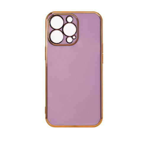 Lighting Color Case for iPhone 12 Pro Max purple gel cover with gold frame, Hurtel 5907769343193 5907769343193