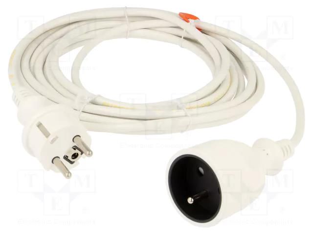 Extension lead; 3x1mm2; Schuko; Sockets: 1; PVC; white; 5m; 10A PLASTROL W-97413