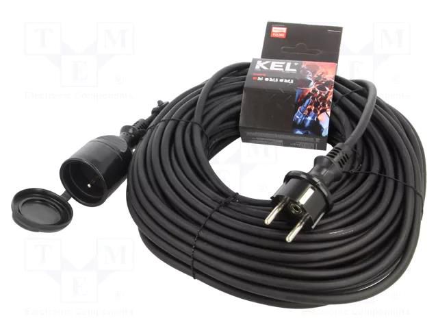 Extension lead; 3x1mm2; Sockets: 1; rubber; black; 30m; 10A KEL W-97018