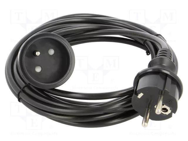 Extension lead; 3x1mm2; Schuko; Sockets: 1; PVC; black; 5m; 10A PLASTROL W-98435