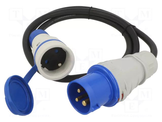 Extension lead; 3x2.5mm2; Sockets: 1; rubber; black; 1.5m; 16A KEL W-99936