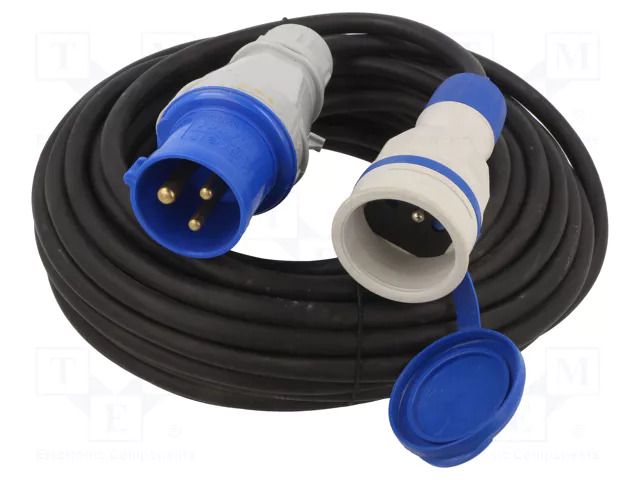 Extension lead; 3x2.5mm2; Sockets: 1; rubber; black; 15m; 16A KEL W-99940
