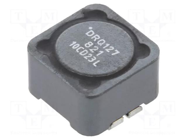 Inductor: wire; SMD; 820uH; Ioper: 650mA; 1.47Ω; ±20%; 12.5x12.5x8mm EATON ELECTRONICS DRQ127-821-R