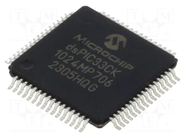 IC: dsPIC microcontroller; 1024kB; 128kBSRAM; TQFP64; 3÷3.6VDC MICROCHIP TECHNOLOGY 33CK1024MP706-E/PT