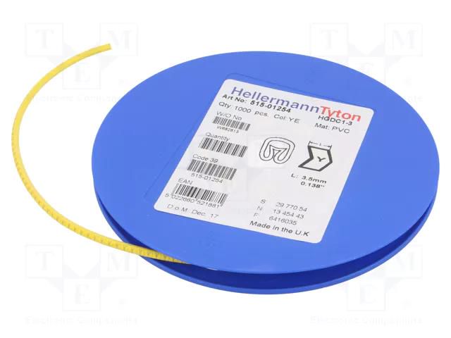 Markers; Marking: Y; 1÷3mm; PVC; yellow; -65÷105°C; leaded; HGDC1-3 HELLERMANNTYTON HGDC1-3Y-PVC-YE