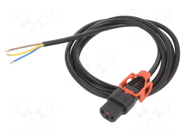 Cable; IEC C13 female,wires; 2m; with IEC LOCK+ locking; black SCHAFFNER SCHAFFNER-814695