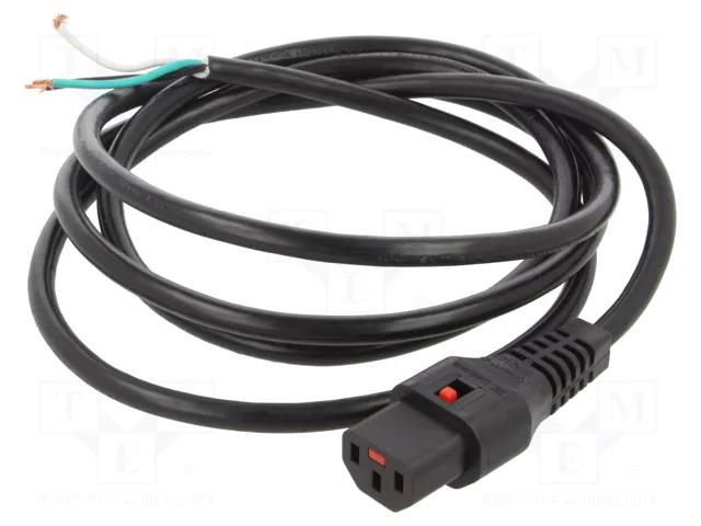 Cable; IEC C13 female,wires; 2m; with IEC LOCK locking; black SCHAFFNER SCHAFFNER-820153