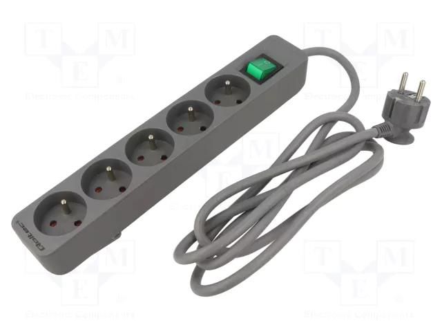 Extension lead; 3x1.5mm2; Sockets: 5; grey; 1.8m; 16A QOLTEC QOLTEC-50289