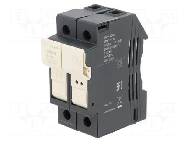 Fuse base; for DIN rail mounting; 25A; Poles: 1+N SCHNEIDER ELECTRIC DF81N