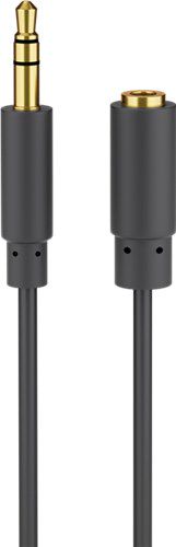 Headphone and Audio AUX Extension Cable, 3.5 mm, 3-pin, Slim, 5 m, black - 3.5 mm male (3-pin, stereo) > 3.5 mm female (3-pin, stereo) 97122