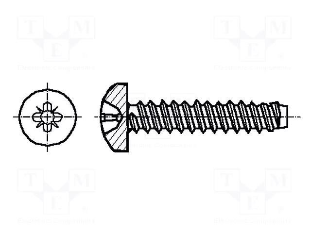 Screw; for metal; 2.9x16; Head: cheese head; Pozidriv; PZ1; steel BOSSARD B2.9X16/BN14065