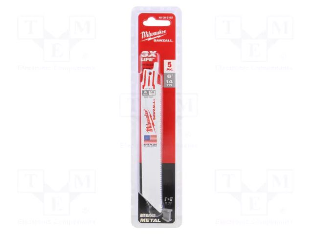 Hacksaw blade-set; metal; 150mm; 14teeth/inch; 5pcs. Milwaukee MW-48005182