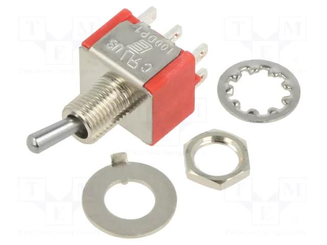 Switch: toggle; Pos: 2; DPDT; ON-ON; 2A/250VAC; 5A/28VDC; 100 E-SWITCH 100DP1T2B3M1QEH