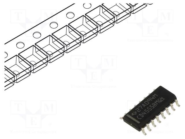 IC: digital; binary 1 to 4,decoder,demultiplexer; CMOS; SMD; SO16 TEXAS INSTRUMENTS CD4555BM96