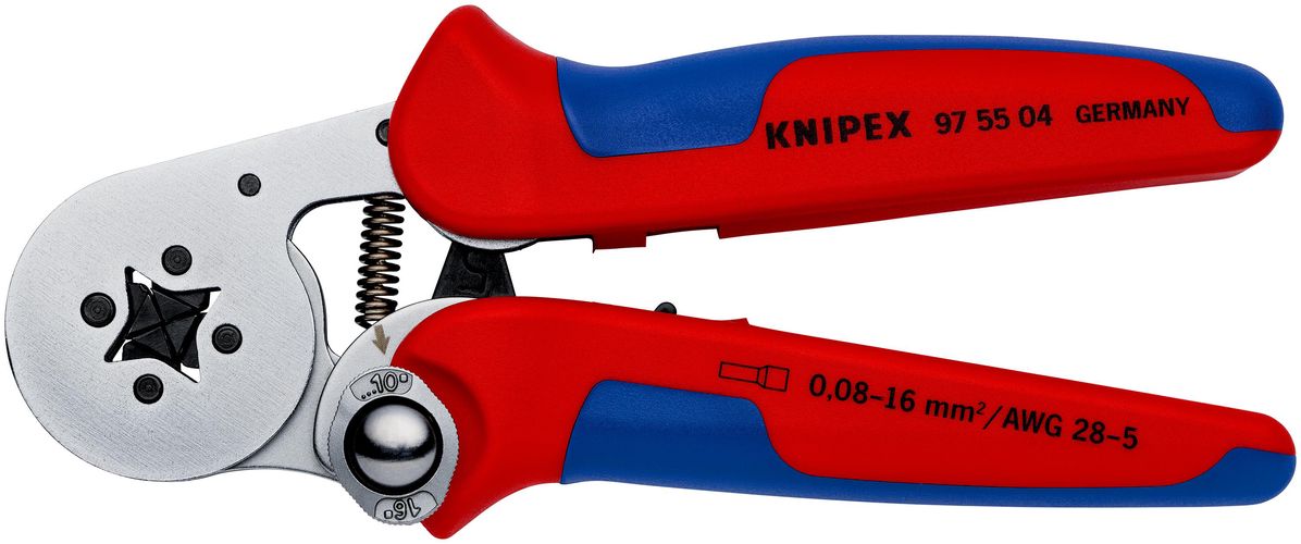 KNIPEX 97 55 04 Self-Adjusting Crimping Pliers for wire ferrules with lateral access with multicomponent handles chrome-plated 180 mm 97 55 04 4003773084853