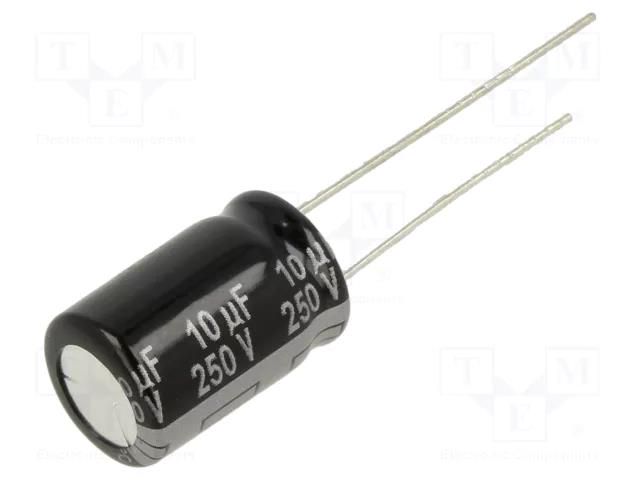 Capacitor: electrolytic; THT; 10uF; 250VDC; Ø10x16mm; Pitch: 5mm PANASONIC ECA2EHG100