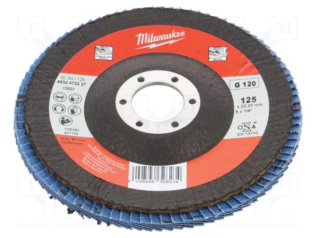 Flap grinding wheels; Ø: 125mm; Granularity: 120; 22.22mm Milwaukee MW-4932472227