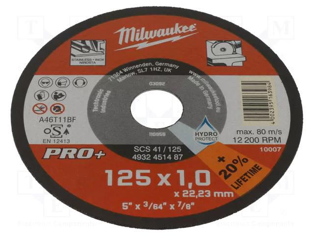 Cutting wheel; Ø: 125mm; Øhole: 22.2mm; Disc thick: 1mm Milwaukee MW-4932451487