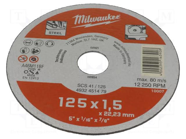 Cutting wheel; Ø: 125mm; Øhole: 22.2mm; Disc thick: 1.5mm Milwaukee MW-4932451479