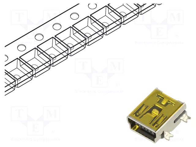 Connector: USB B mini; socket; SMT; PIN: 5; horizontal ECE ESB34101000Z-N