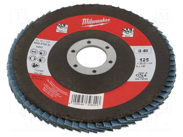 Flap grinding wheels; Ø: 125mm; Granularity: 40; 22.22mm Milwaukee MW-4932472224