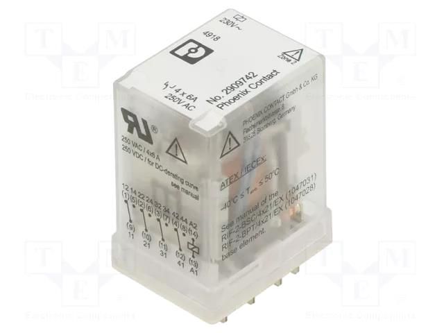 Relay: industrial; 4PDT; Ucoil: 230VAC; 6A/250VAC; 6A/250VDC PHOENIX CONTACT REL-IR4/230AC/4XEX