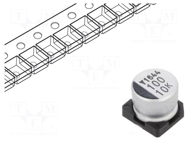 Capacitor: electrolytic; SMD; 100uF; 10VDC; Ø6.3x5.3mm; ±20%; 2000h SAMWHA CK1A107M6L005VR