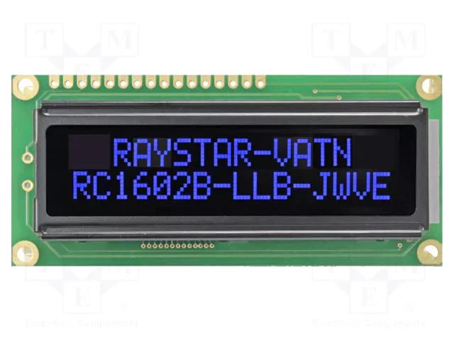 Display: LCD; alphanumeric; VA Negative; 16x2; 80x36x13.2mm; LED RAYSTAR OPTRONICS RC1602B-LLB-JWVE