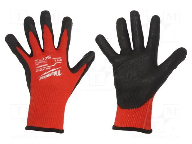 Protective gloves; Size: 9,L; black/red; Resistance to: cutting Milwaukee MW-4932471421