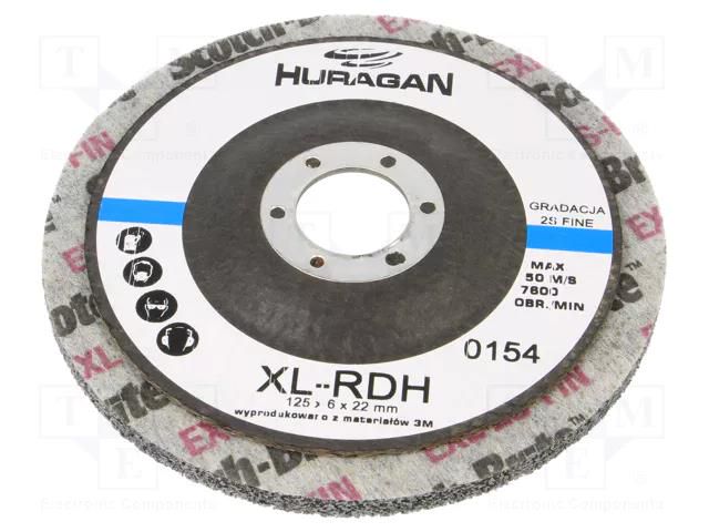 Grinding wheel; fleece; Dim: Ø125x6mm; Mount.hole diam: 22mm HURAGAN HUR-SXD-F212-622