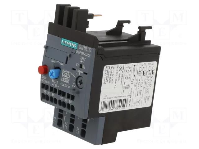 Thermal relay; Size: S00; Auxiliary contacts: NO + NC; 1.1÷1.6A SIEMENS 3RU2116-1AC0
