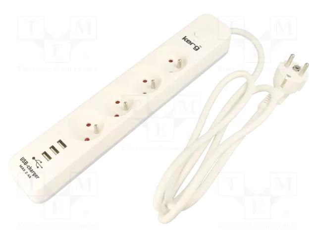 Plug socket strip: protective; Sockets: 4; 230VAC; 16A; grey; 3680W KERG M02414