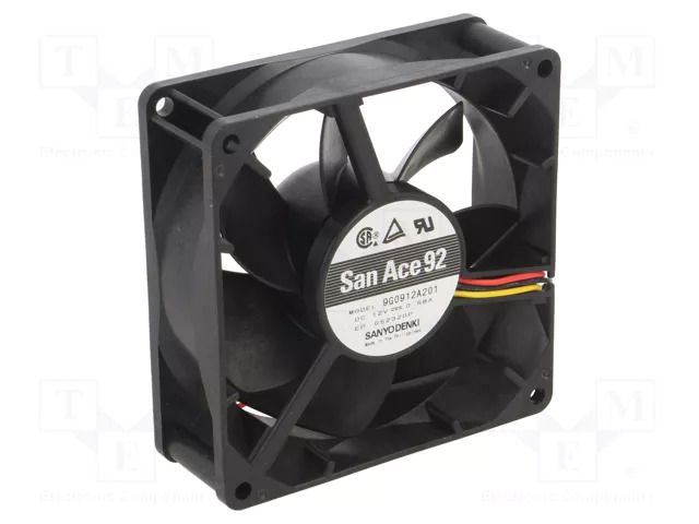 Fan: DC; axial; 12VDC; 92x92x32mm; 150m3/h; 44dBA; ball; 4300rpm SANYO DENKI 9G0912A201