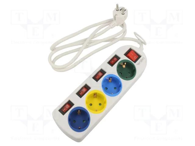 Plug socket strip: supply; Sockets: 4; 250VAC; 16A; white; 1.5m LOGILINK LPS257